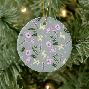 Ornamento De Cerâmica Veado de Pão de Mel Verdejante de Candy Christmas