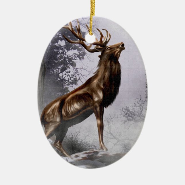 Ornamento De Cerâmica Veado do inverno (Frente)