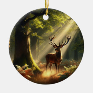 Ornamento De Cerâmica Veado na floresta matinal