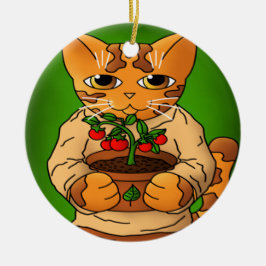 Ornamento De Cerâmica Vegan Gardener Cat
