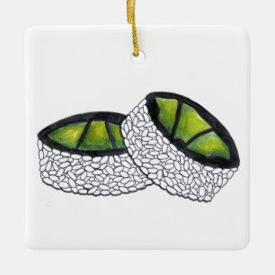 Ornamento De Cerâmica Vegetariana Avocado Sushi Maki Roll Comida Japones