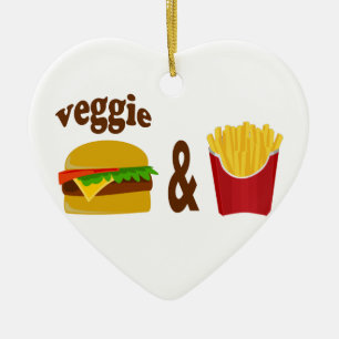 Ornamento De Cerâmica Veggie Burger e Fries