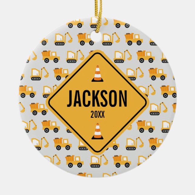 Ornamento De Cerâmica Veículos de Construção Despejam Caminhão e Digger  (Frente)