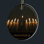 Ornamento De Cerâmica Velas ardentes felizes de Hanukkah Menorah<br><div class="desc">Velas ardentes ornamento cerâmico elegante de Menorah do presente feliz de Hanukkah,  você pode mudar ou suprimir do texto</div>