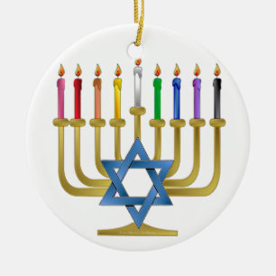 Ornamento De Cerâmica Velas de Arco-íris de Hanuka Menorah Dourada