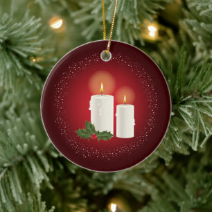 Ornamento De Cerâmica Velas de Natal Branco Em Vermelho Com Texto Person