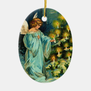 Ornamento De Cerâmica Velas do natal vintage na árvore com anjo
