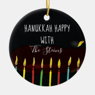 Ornamento De Cerâmica Velas Feliz de Menorah Colorida Hanukkah