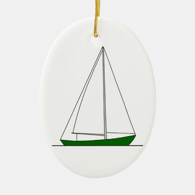 Ornamento De Cerâmica Veleiro verde de Sloop (Frente)