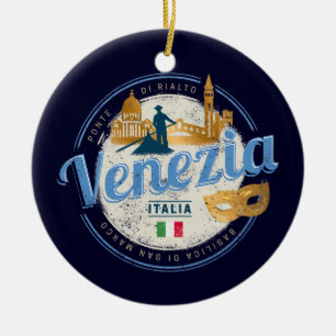 Ornamento De Cerâmica Veneza com gondolier Itália carnaval vintage