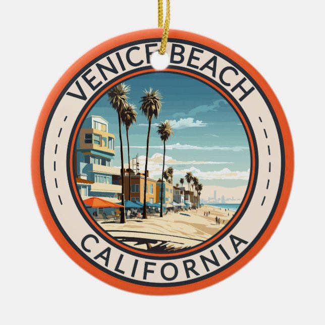 Ornamento De Cerâmica Venice Beach California Boardwalk Viagem Art Retro (Frente)