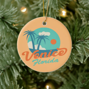 Ornamento De Cerâmica Venice Florida Estilo Retro Palm Trees e Praia