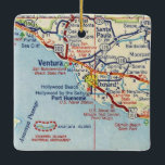 Ornamento De Cerâmica Ventura Vintage Map<br><div class="desc">Enfeites de natal para Ventura California,  Oxnard,  Channel Islands e Papais noeis Paula com mapa de safra.</div>