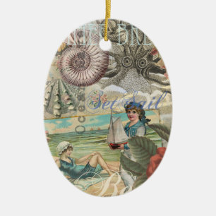 Ornamento De Cerâmica verão praia vintage polvo antiguidades navegação