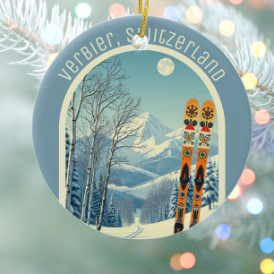 Ornamento De Cerâmica Verbier Suíça Schweiz 4 Vallées esqui Ornament