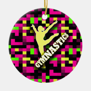 Ornamento De Cerâmica Verde amarelo cor-de-rosa da ginástica