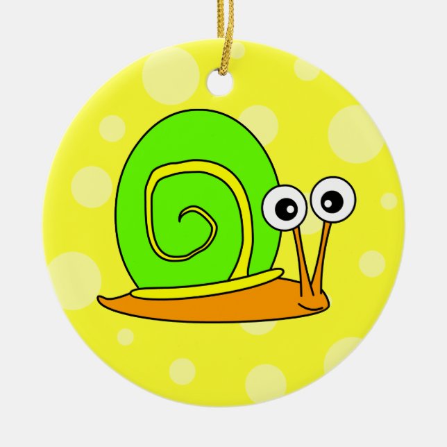 Ornamento De Cerâmica Verde bonito dos desenhos animados do caracol com (Frente)