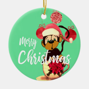 Ornamento de Cerâmica Verde-Cinto-Vermelho-Macaco 