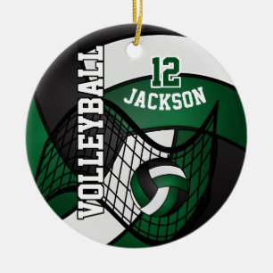 Ornamento De Cerâmica 🏐 verde escuro, branco & preto do voleibol
