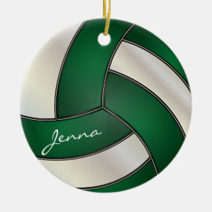 Ornamento De Cerâmica Verde escuro e branco personalizam o voleibol