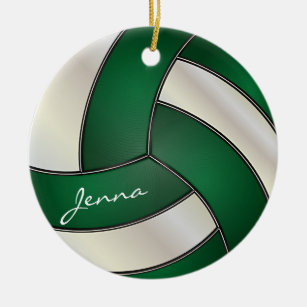 Ornamento De Cerâmica Verde-Escuro e Personalização Branca do Voleibol