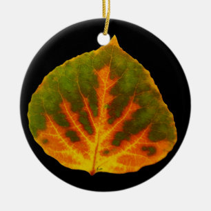Ornamento De Cerâmica Verde Laranja e Amarelo Aspen Folha #1