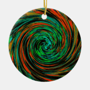 Ornamento De Cerâmica Verde limão e Grelha de Abstrato Laranja
