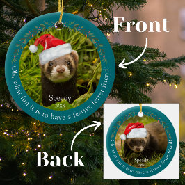 Ornamento De Cerâmica Verde Oh, Que Ferret Divertido Pet Natal