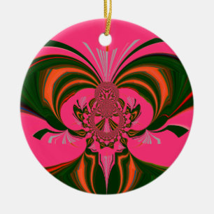 Ornamento De Cerâmica Verde-Ouro Vermelho Rosa-Quente