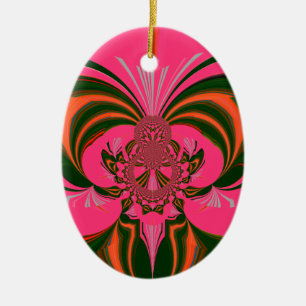 Ornamento De Cerâmica Verde-Ouro Vermelho Rosa-Quente