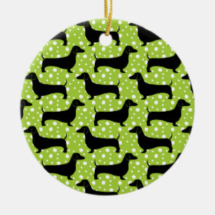 Ornamento De Cerâmica Verde Polka Dachshances