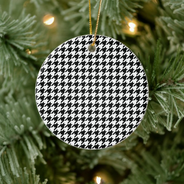 Ornamento De Cerâmica Verificação de houndstooth Clássico Branco Preto (Árvore)