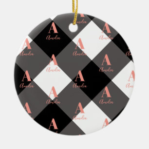 Ornamento De Cerâmica Verificação personalizada em preto e branco