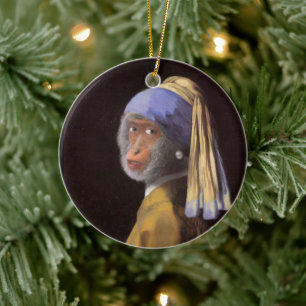 Ornamento De Cerâmica Vermeer Brinco de Pérola Macaco Chimpanzé
