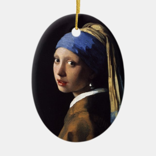Ornamento De Cerâmica Vermeer Girl Pearl Enarrando pintura de arte (Frente)
