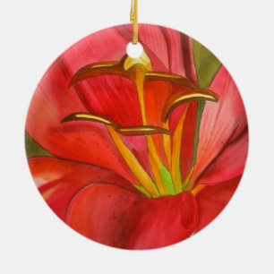 Ornamento De Cerâmica Vermelho Alerta Lily - pintura em flor de aquarela