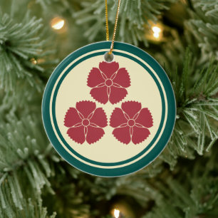 Ornamento De Cerâmica Vermelho Amarelo Verde Oriental Akizuki Japão Mon