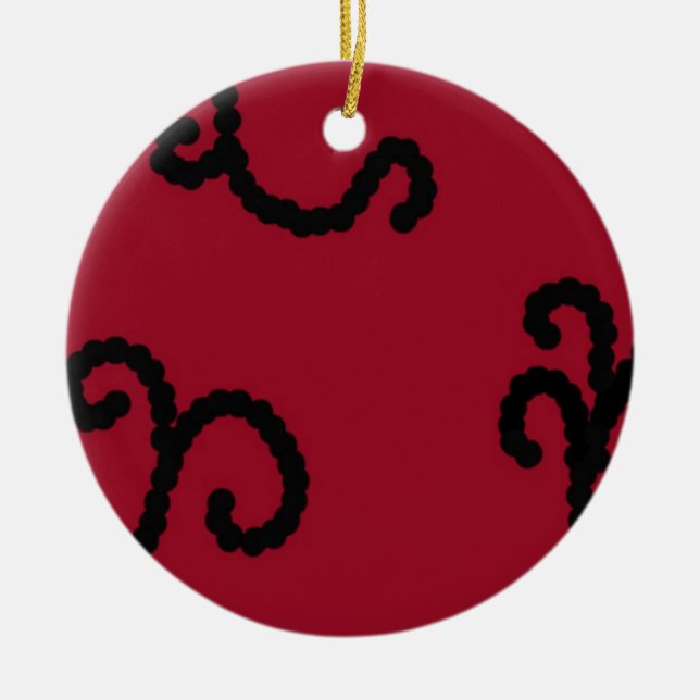 Ornamento De Cerâmica Vermelho Clássico e Cabeça Negra (Frente)