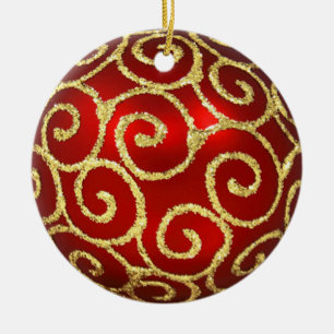 Ornamento De Cerâmica Vermelho com redemoinhos Dourados