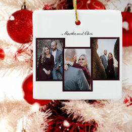 Ornamento De Cerâmica Vermelho de Colagem de Fotos do Script 3 Envolvido