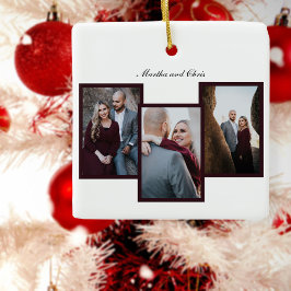 Ornamento De Cerâmica Vermelho de Colagem de Fotos do Script 3 Envolvido