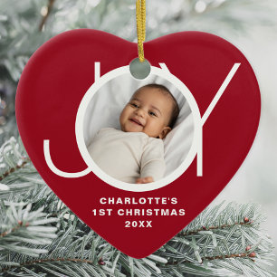 Ornamento De Cerâmica Vermelho de Foto de Natal do Bebê Personalizado
