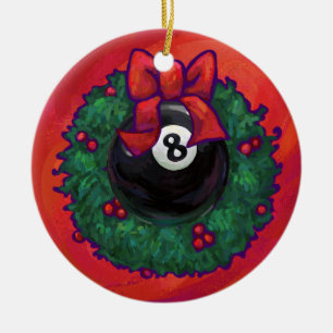 Ornamento De Cerâmica Vermelho de Wheath do Natal de 8 bolas