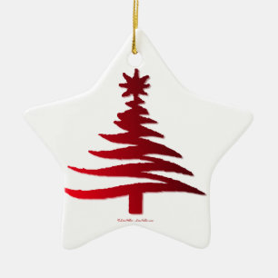 Ornamento De Cerâmica Vermelho do estêncil da árvore de Natal