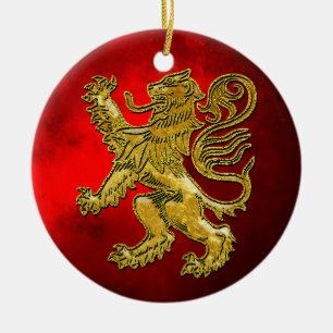 Ornamento De Cerâmica Vermelho Dourado do leão escocês