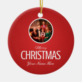 Ornamento De Cerâmica Vermelho e Branco Personalizável com Imagem ou Nom