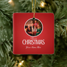 Ornamento De Cerâmica Vermelho e Branco Personalizável com Imagem ou Nom