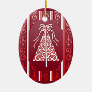 Ornamento De Cerâmica Vermelho escuro e branco roda a árvore de Natal