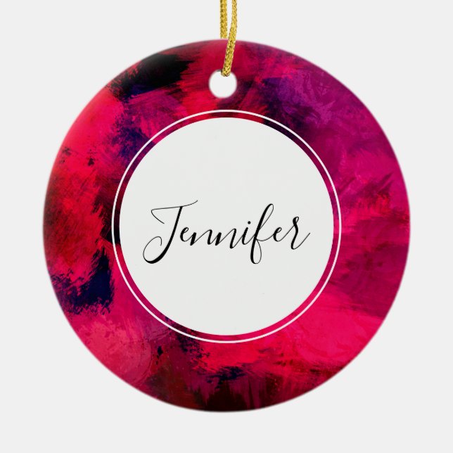 Ornamento De Cerâmica Vermelho escuro e roxo, preto e Abstrato moderno (Frente)