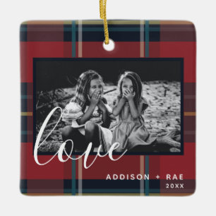 Ornamento De Cerâmica Vermelho Fotografia Personalizada de Feriado de Am